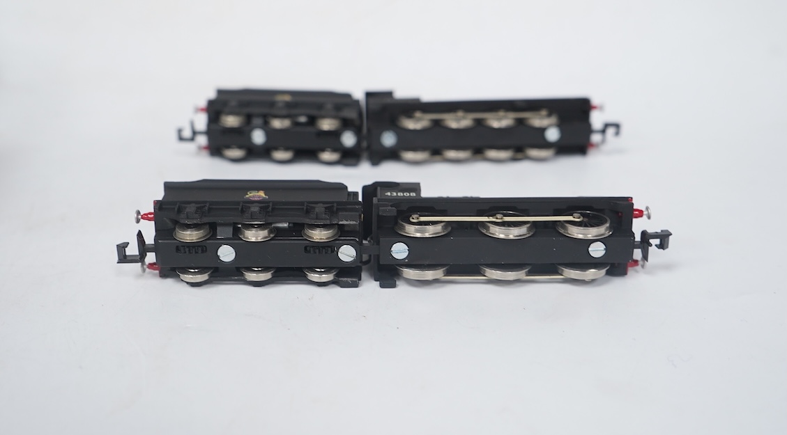 Three boxed Union Mills Models N gauge railway BR locomotives; a Class 3F, 43808, a Class 3F, 43808, and a Class G2, 49078. Condition - good.